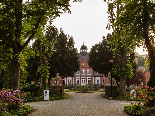 Schloss Basthorst-schlosshotel-Blick von der Auffahrt in Richtung Hotel